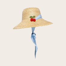 Load image into Gallery viewer, Straw Hat with Crocheted Cherries - White Pepper