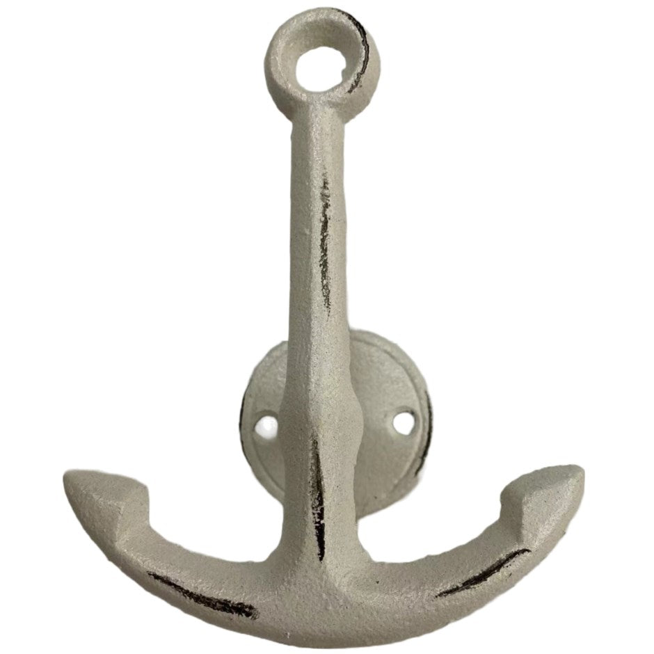 Distressed Anchor Hook - Antique White