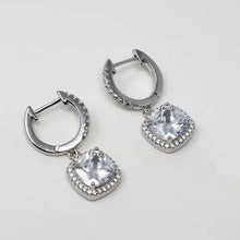 Load image into Gallery viewer, Square Pendant Hoop Earrings - White Gold Plated Sterling Silver