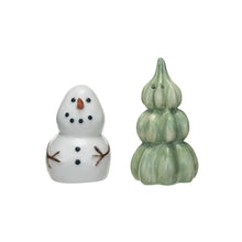 Load image into Gallery viewer, Salt & Pepper Shakers - Snowman & Tree Set