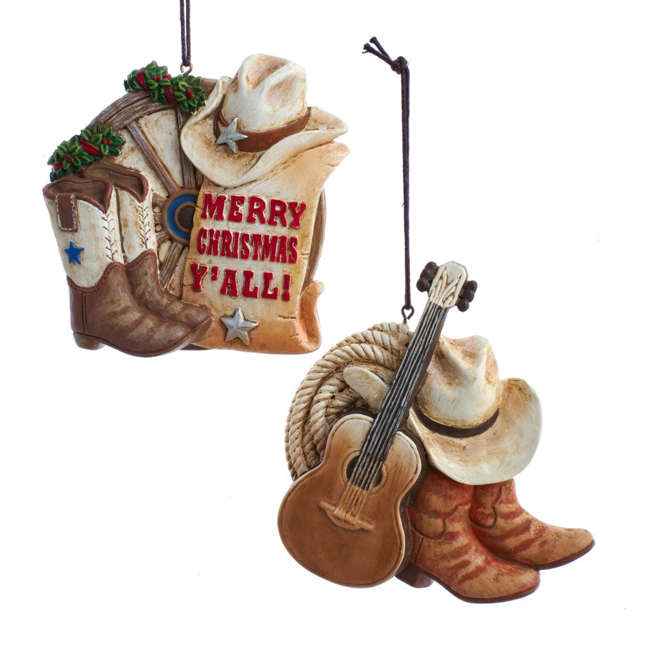 Western Boots with Xmas Wording Ornament - 2 Assorted