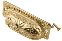 Load image into Gallery viewer, Eastlake Solid Cast Bin Pull Polished Brass - 2-7/8"