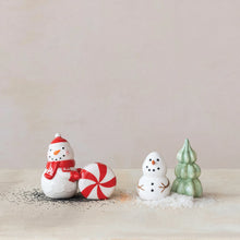 Load image into Gallery viewer, Salt & Pepper Shakers - Snowman & Tree Set