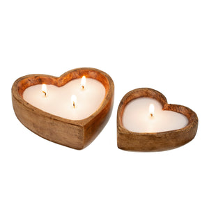 Wooden Heart Candle Large - Eucalyptus & Amber