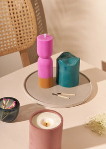 Colour Block Pilar Candle - Fuchsia/Mustard