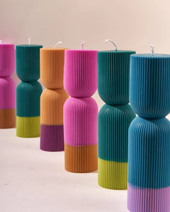 Colour Block Pilar Candle - Fuchsia/Mustard