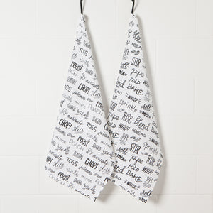 Bakers Floursack Dishtowels, Set of 2 - Kitchen Words Print Black