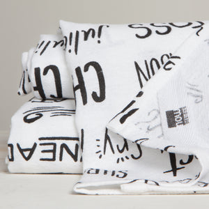 Bakers Floursack Dishtowels, Set of 2 - Kitchen Words Print Black