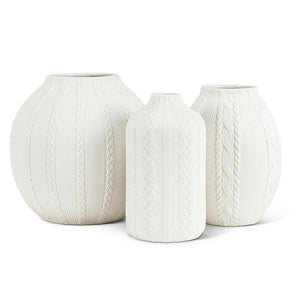 Knit & Cabled Vase - Matte White