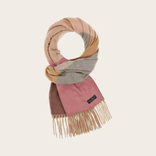 Load image into Gallery viewer, Cashmink Scarf with Colour Block Hearts - Taupe &amp; Brown
