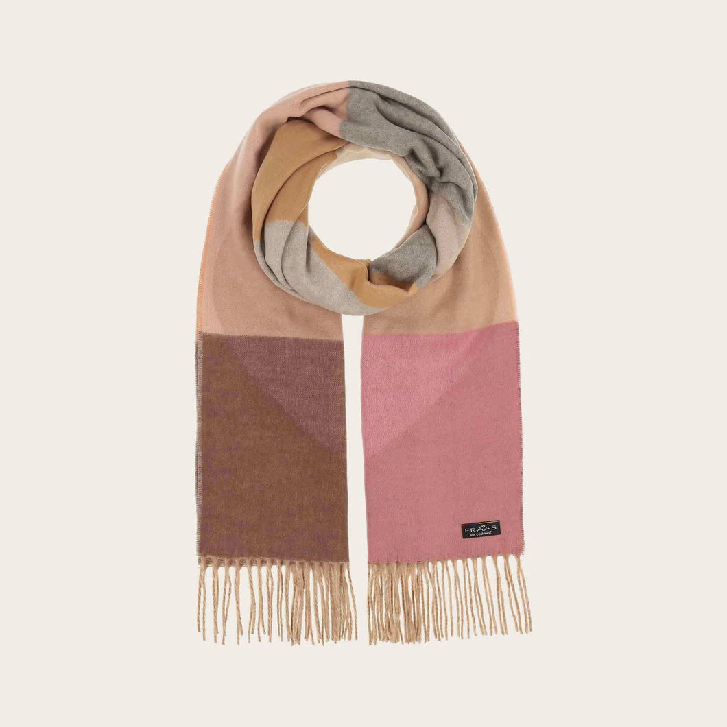 Cashmink Scarf with Colour Block Hearts - Taupe & Brown