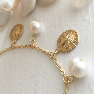 Amphitrite Pearls and Sand Dollar Dainty Charm Anklet