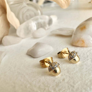 Akerne Gemstone Encrusted Acorn Stud Earrings - Gold