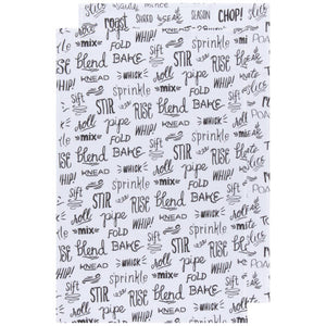 Bakers Floursack Dishtowels, Set of 2 - Kitchen Words Print Black