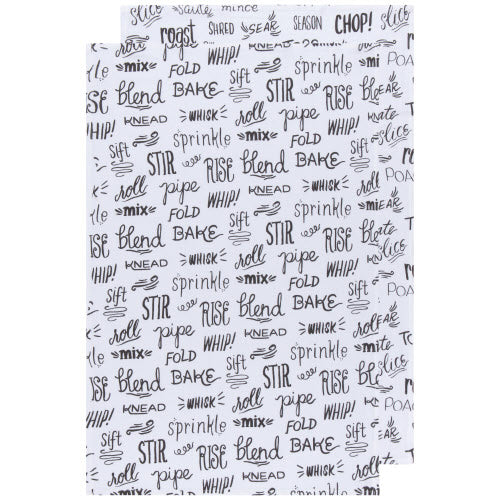 Bakers Floursack Dishtowels, Set of 2 - Kitchen Words Print Black