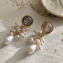 Load image into Gallery viewer, Baroque Pearl Cluster Drop Earrings Kingfisher - Gold
