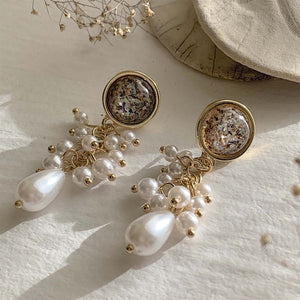 Baroque Pearl Cluster Drop Earrings Kingfisher - Gold