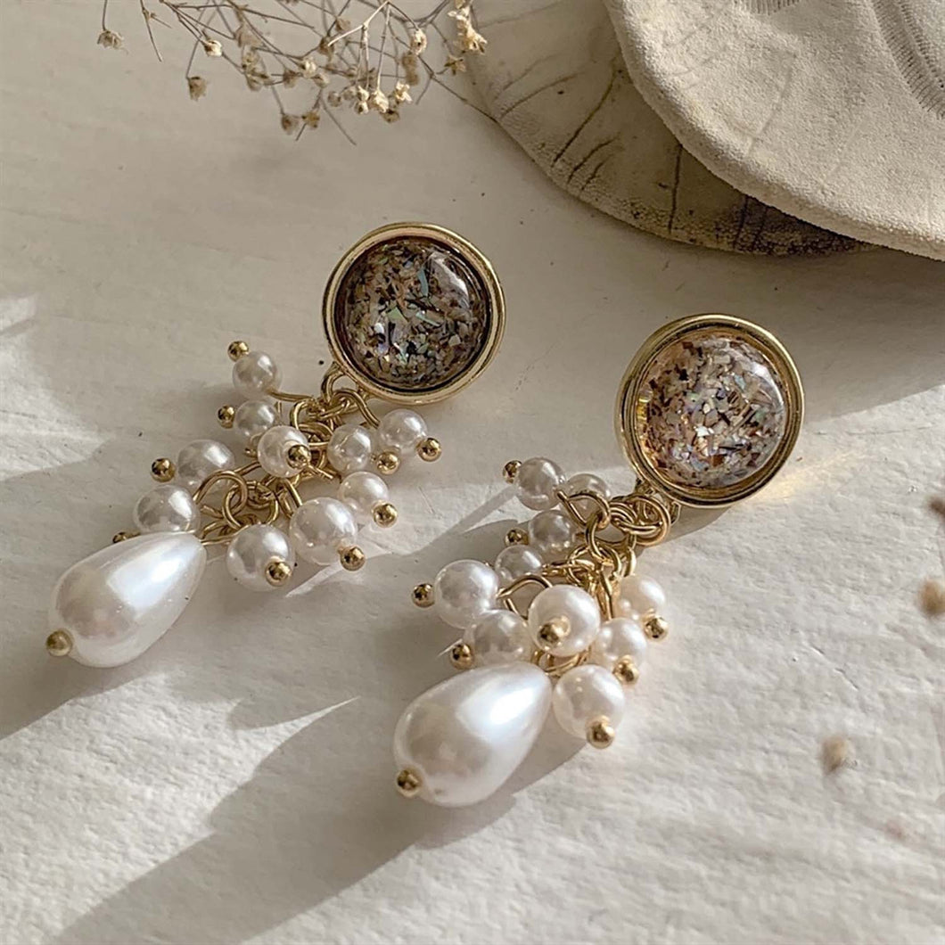 Baroque Pearl Cluster Drop Earrings Kingfisher - Gold