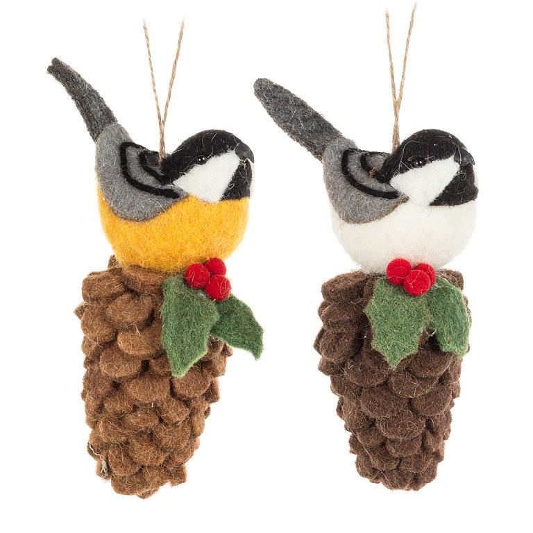 Bird On Pinecone Ornament