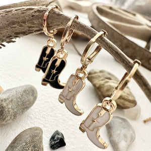 Boot Scootin' Cowboy Boot Charm Hugger Hoop Earrings - Gold