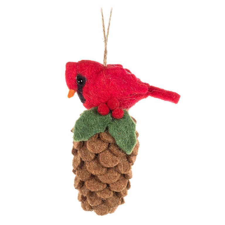Cardinal On Pinecone Ornament