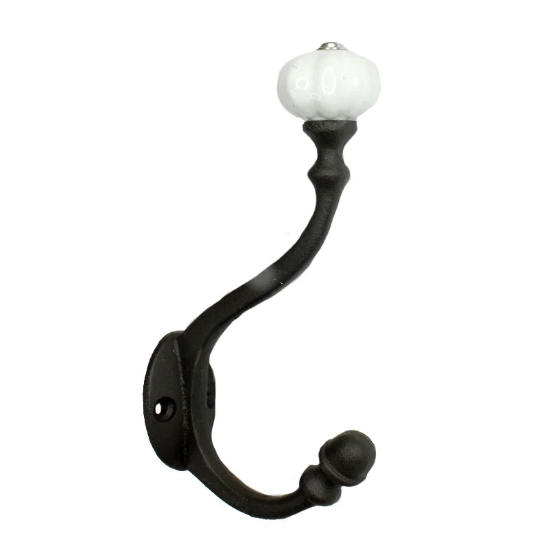 Cast Iron Hook with Ceramic Knob
