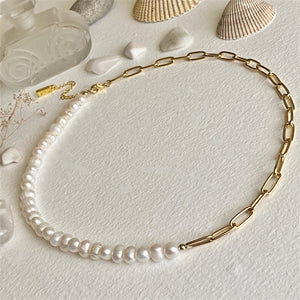 Champs - Élysées Freshwater Pearl and Gold Paperclip Chain Necklace