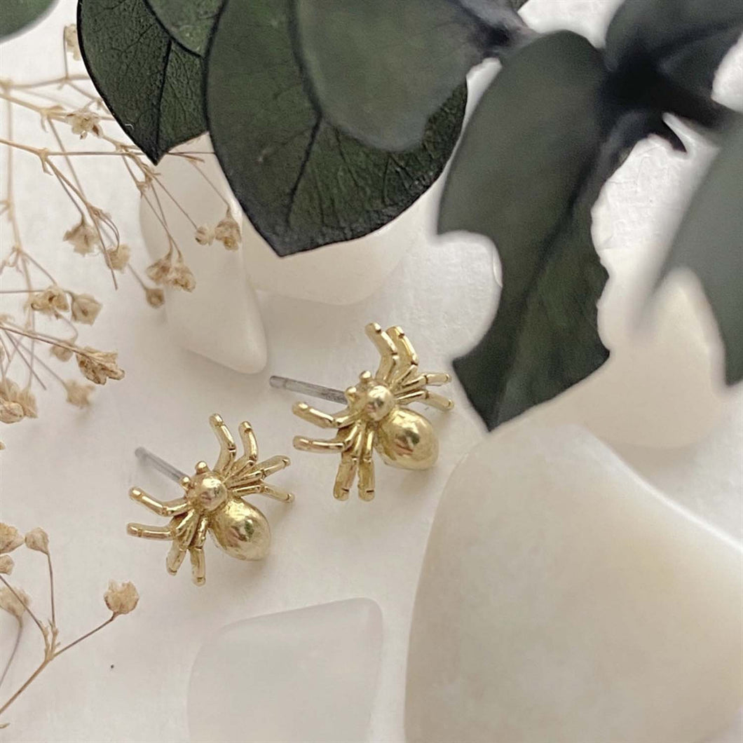 Charlotte Raw Brass Spider Stud Earrings - Gold