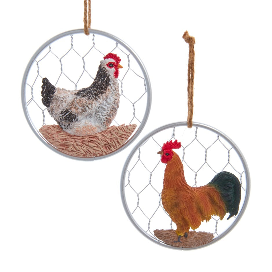 Chicken On Wire Ornament - 2 Assorted