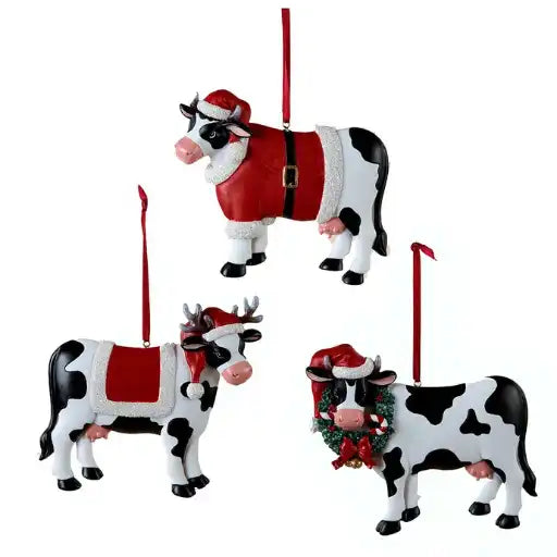 Christmas Cow Ornament - 3 Assorted