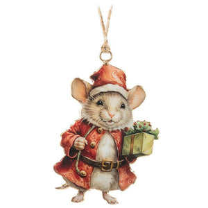 Christmas Mouse With Present Ornament