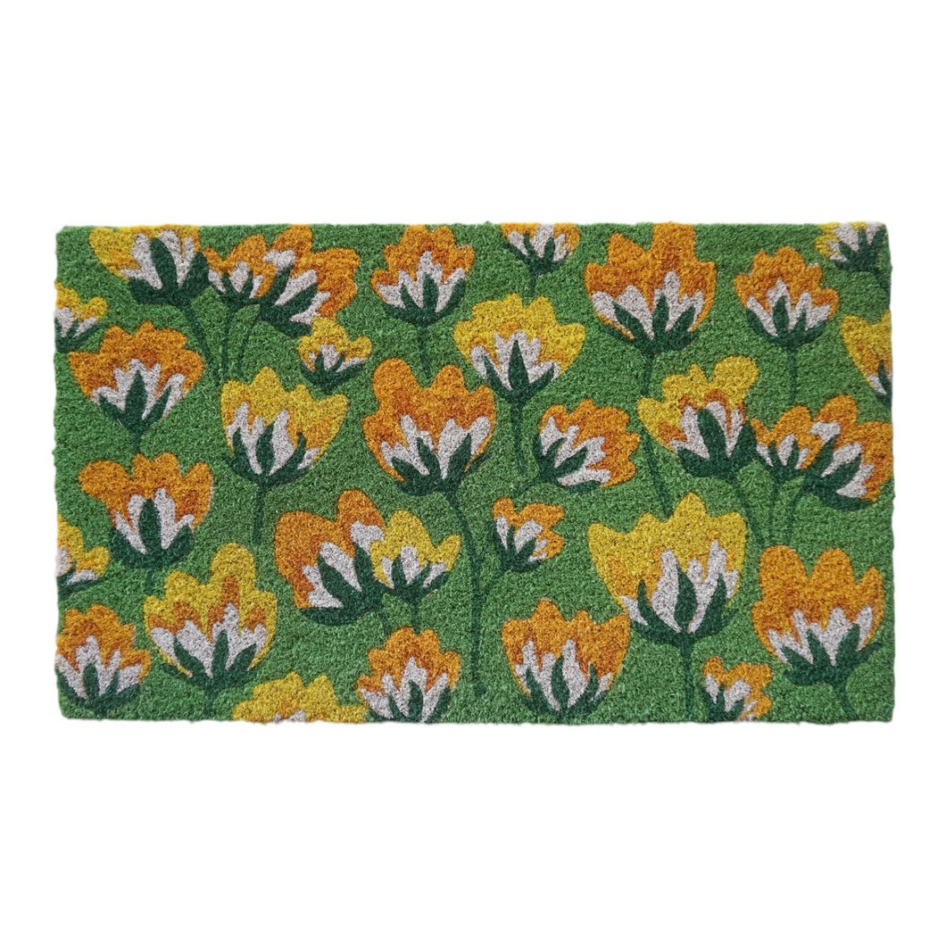 Coir Fibre Doormat - Floral Pattern