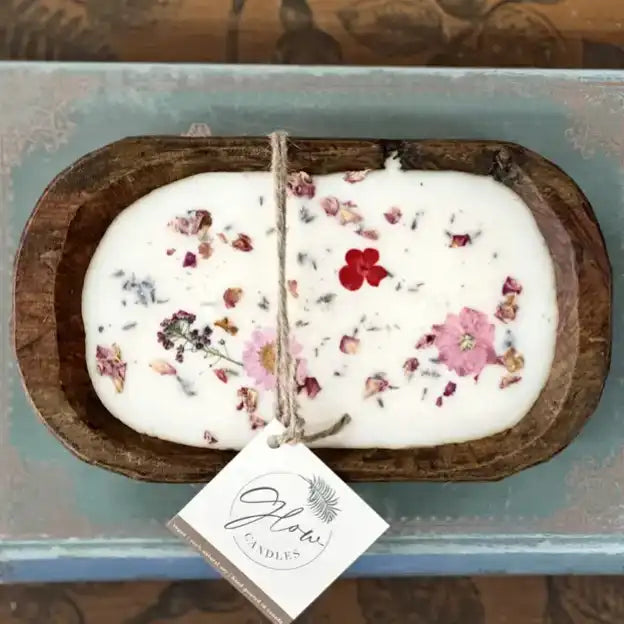 Dough Bowl Candle with Dried Flowers