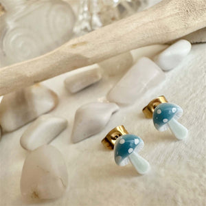 Agaric Porcelain Mushroom Stud Earrings - Gold