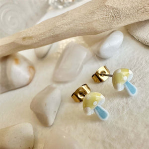 Agaric Porcelain Mushroom Stud Earrings - Gold