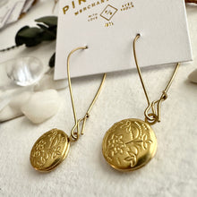 Load image into Gallery viewer, Cedarburg Brass Locket Drop Earrings
