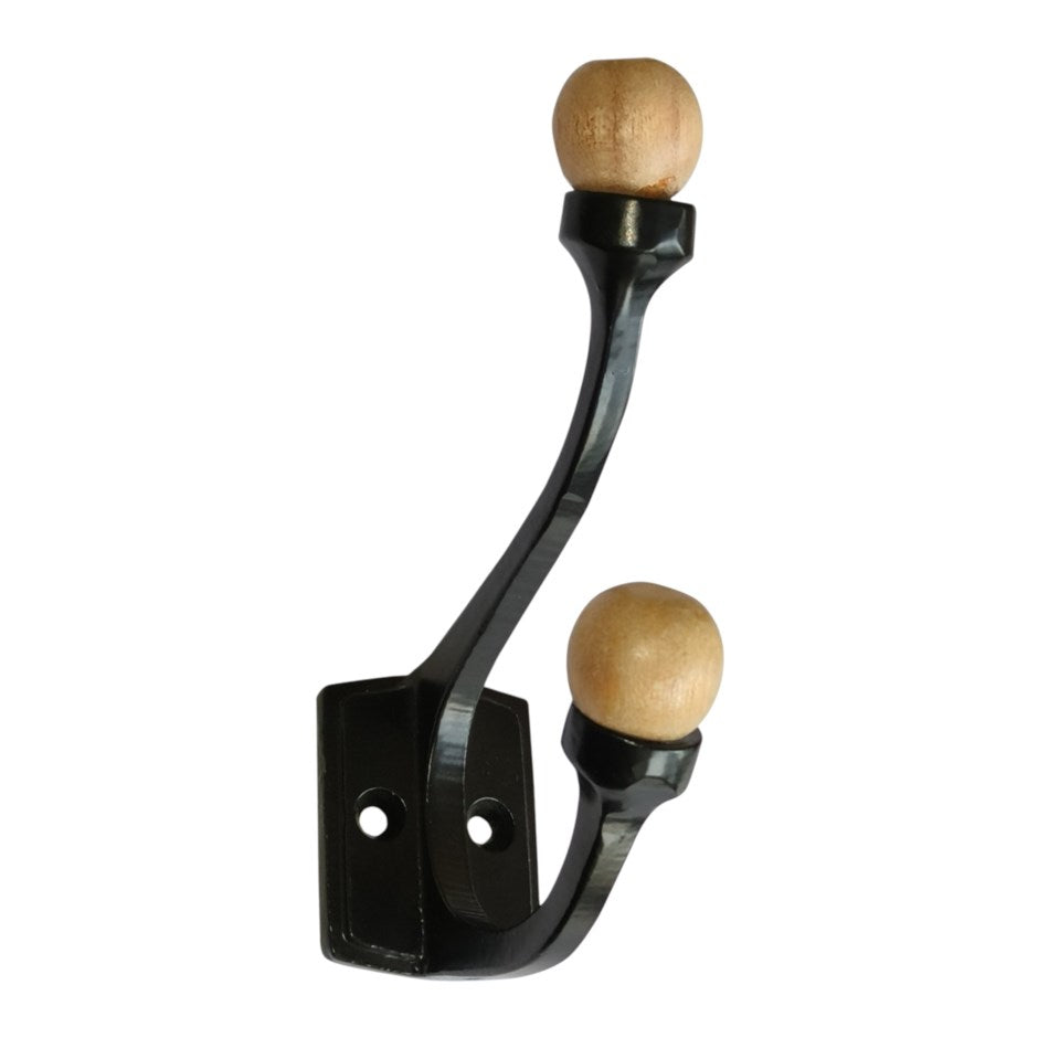 Elegant Wall Hook - Black & Natural Wood