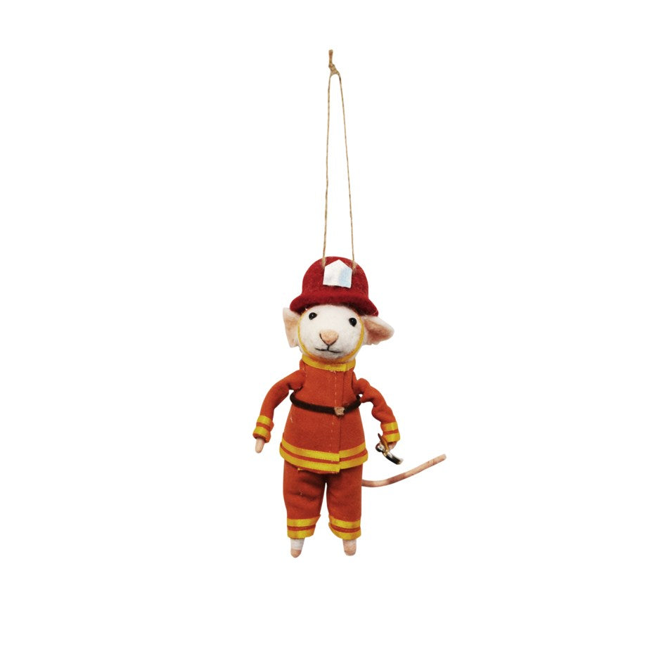 Felt Mouse Ornament - Fireman