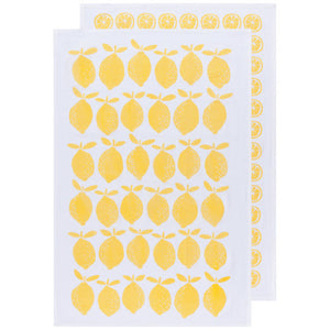 Floursack Dishtowels, Set of 2 - Yellow Lemon Print