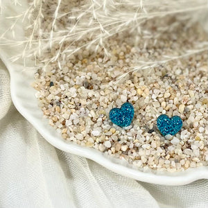 Studs - Blue Sparkle Heart