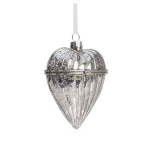 Glass Heart Ornament - Antique Silver