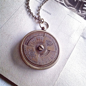 Gregorian Antique Bronze Nautical Calendar Necklace