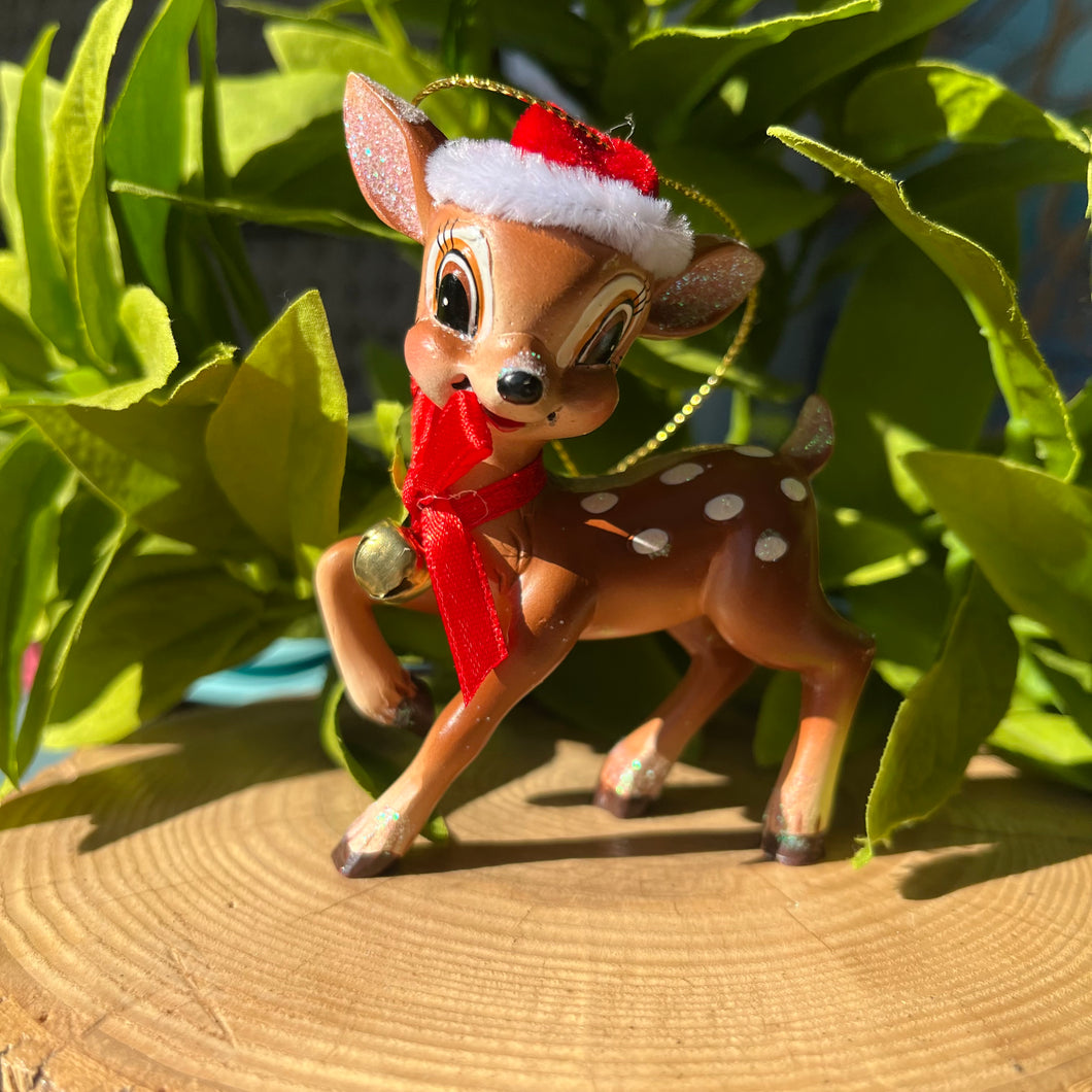 Deer with Santa Hat Ornament - 3 Assorted