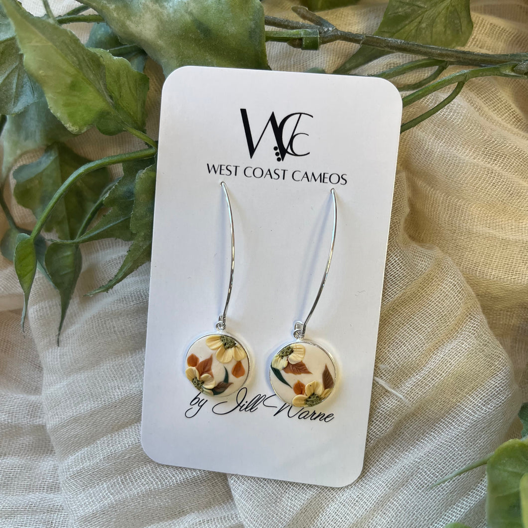 Vintage Floral Earrings, Long - Cream