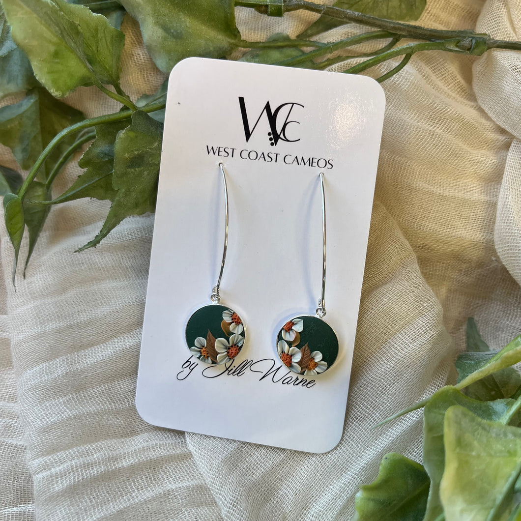 Vintage Floral Earrings, Long - Forest Green