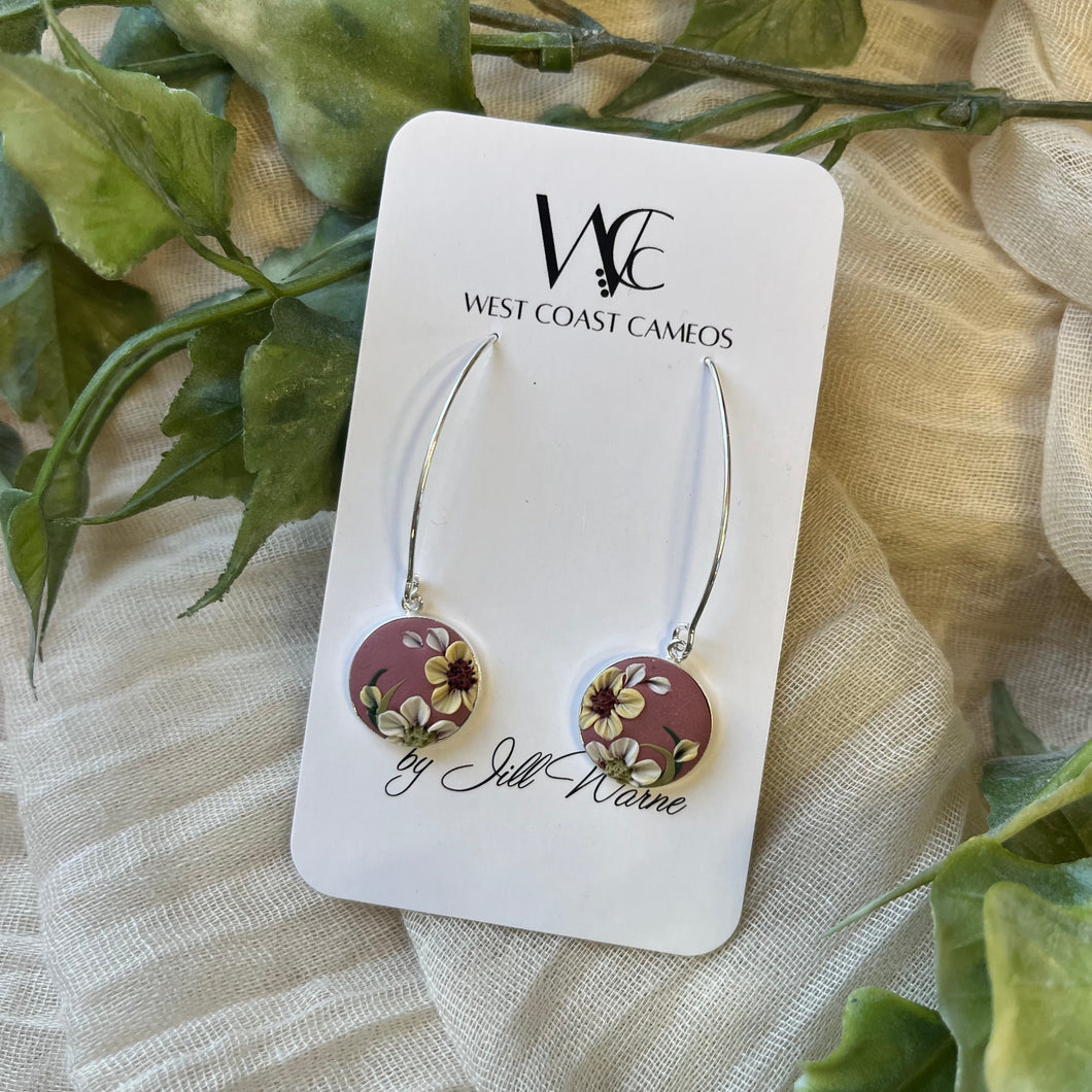 Vintage Floral Earrings, Long - Dusky Pink
