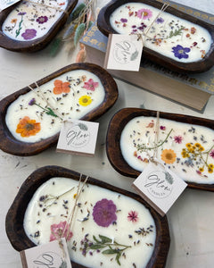 Dough Bowl Candle with Dried Flowers