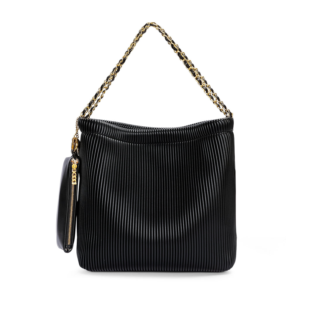 Isabella Shoulder Bag - Black Pleated