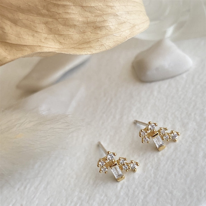 Kalos Rhinestone Baguette and Cluster Stud - Gold