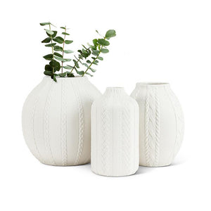 Knit & Cabled Vase - Matte White